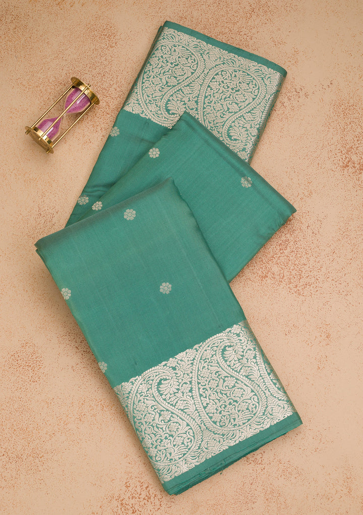 Turquoise Blue Zariwork Banarasi Pure Silk Saree