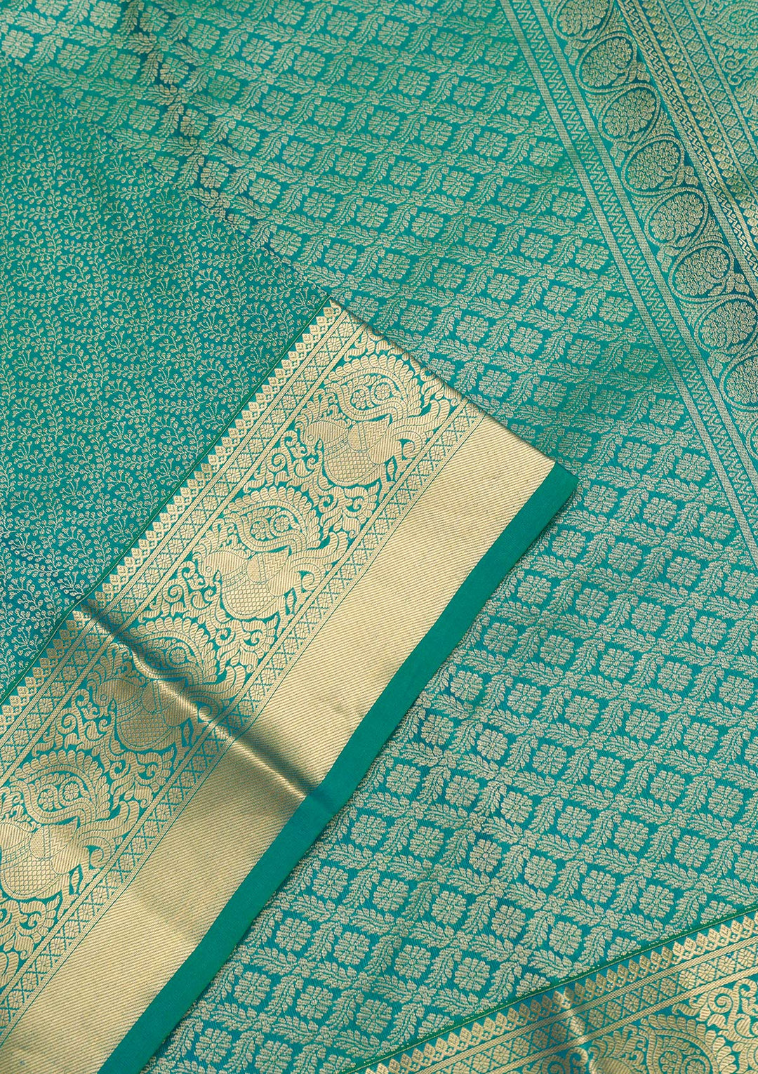 Turquoise Blue Zariwork Pure Silk Saree-Koskii
