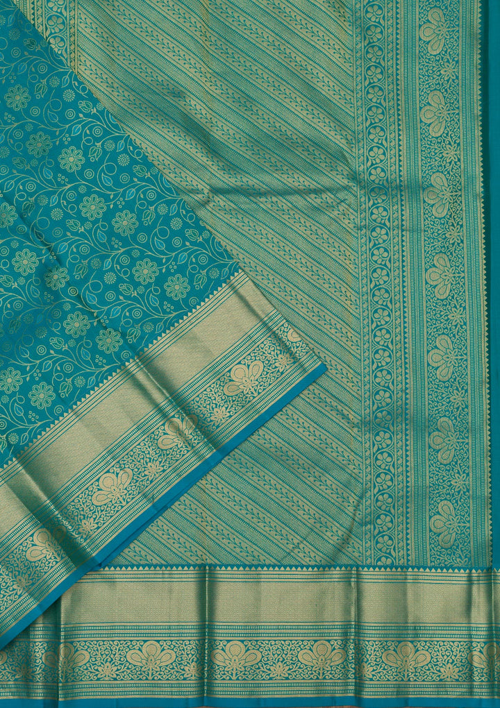 Turquoise Blue Zariwork Pure Silk Saree