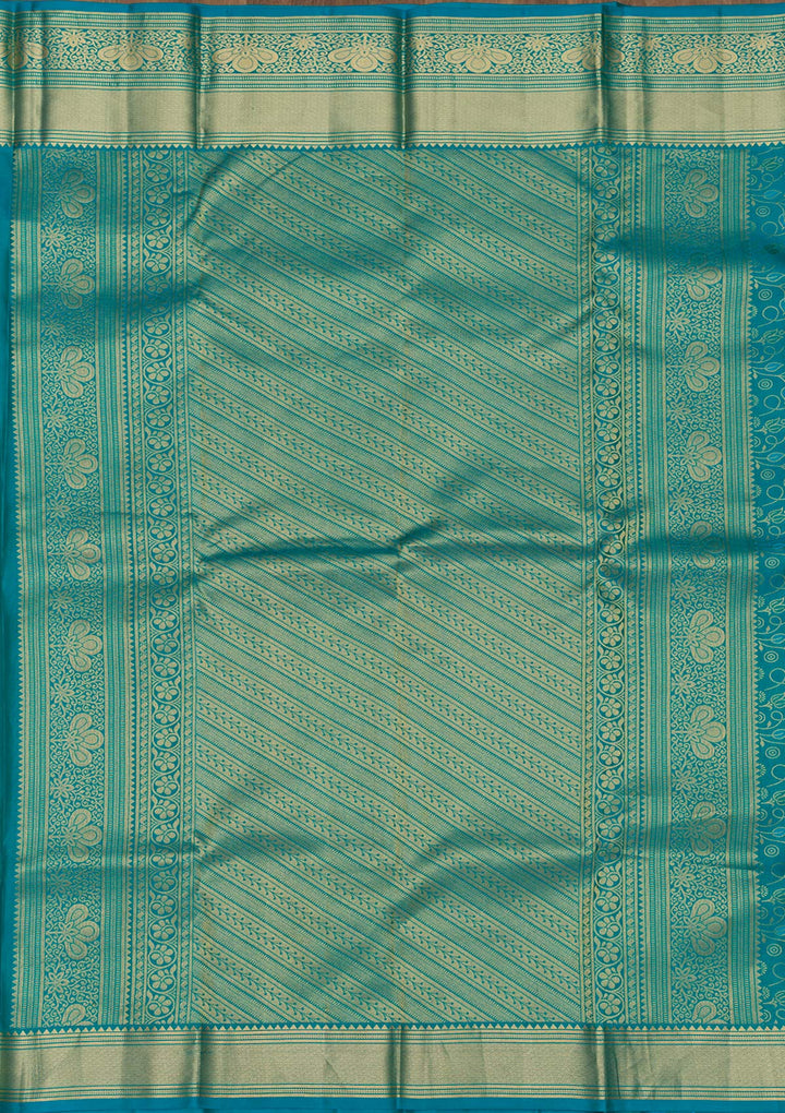 Turquoise Blue Zariwork Pure Silk Saree