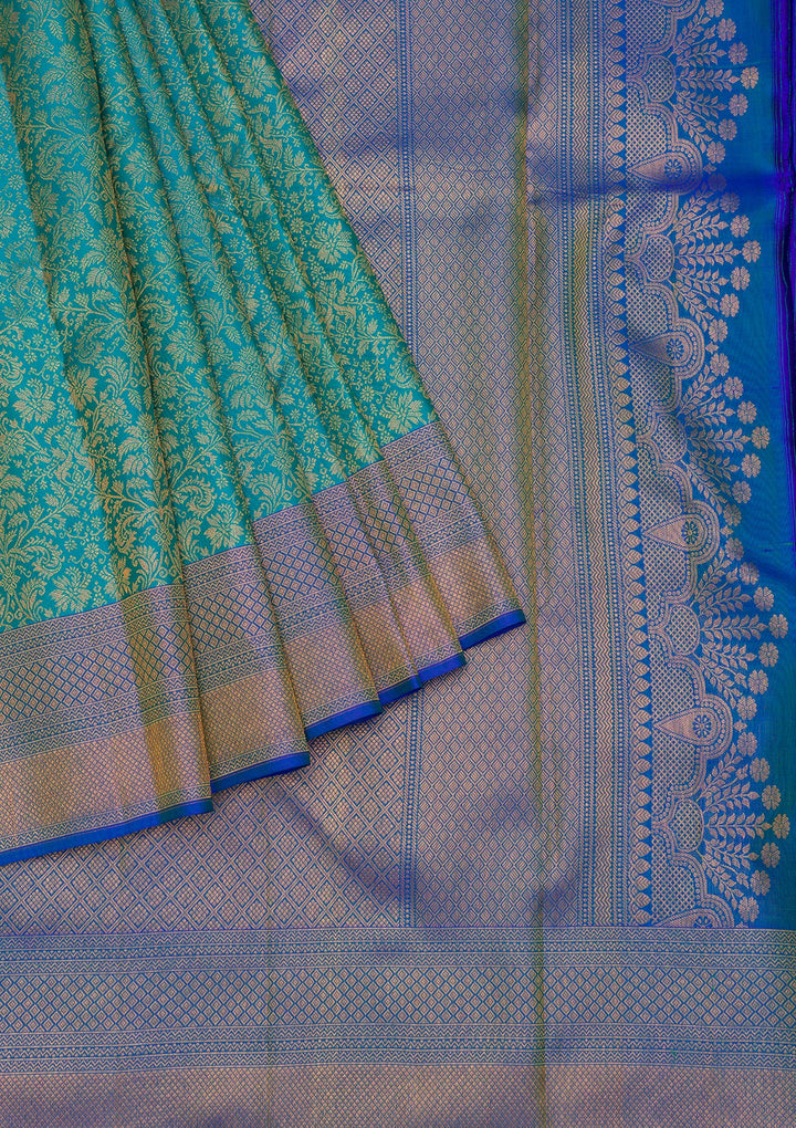 Turquoise Blue Zariwork Pure Silk Saree