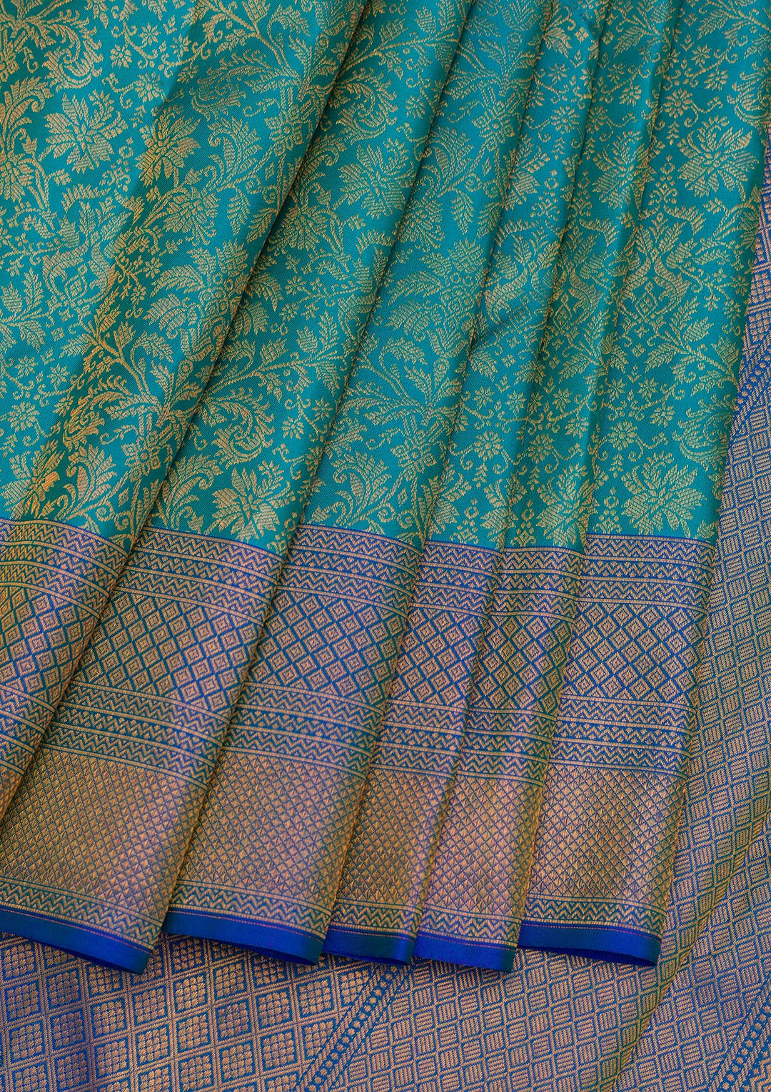 Turquoise Blue Zariwork Pure Silk Saree
