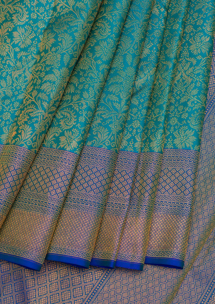 Turquoise Blue Zariwork Pure Silk Saree