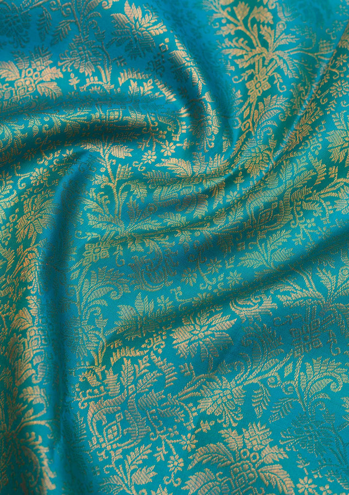 Turquoise Blue Zariwork Pure Silk Saree