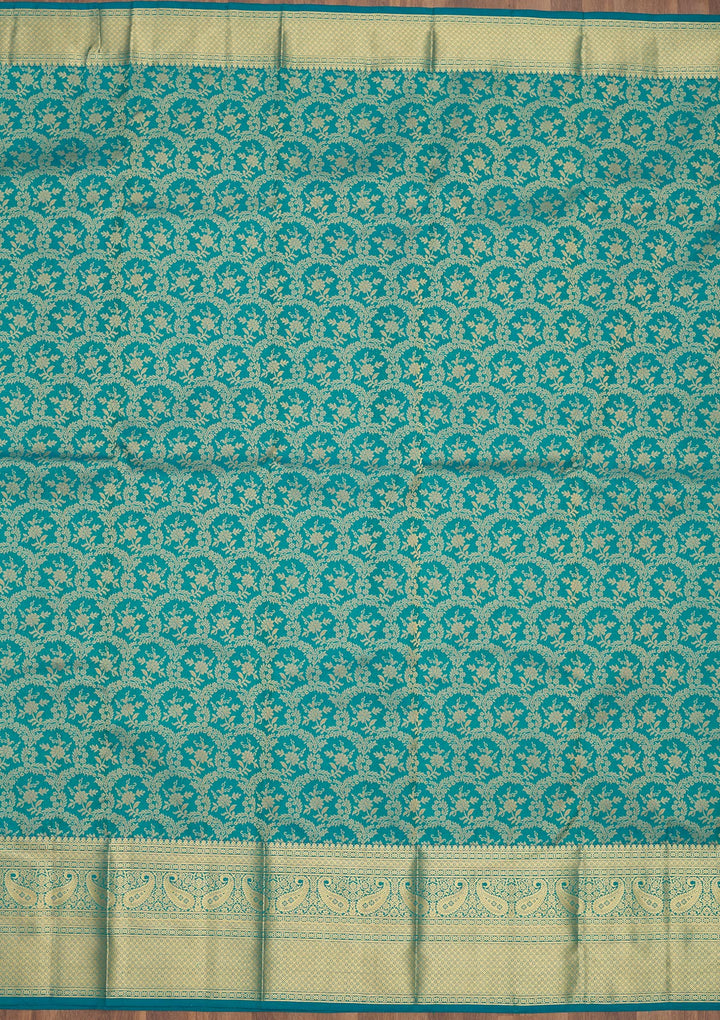 Turquoise Blue Zariwork Pure Silk Saree