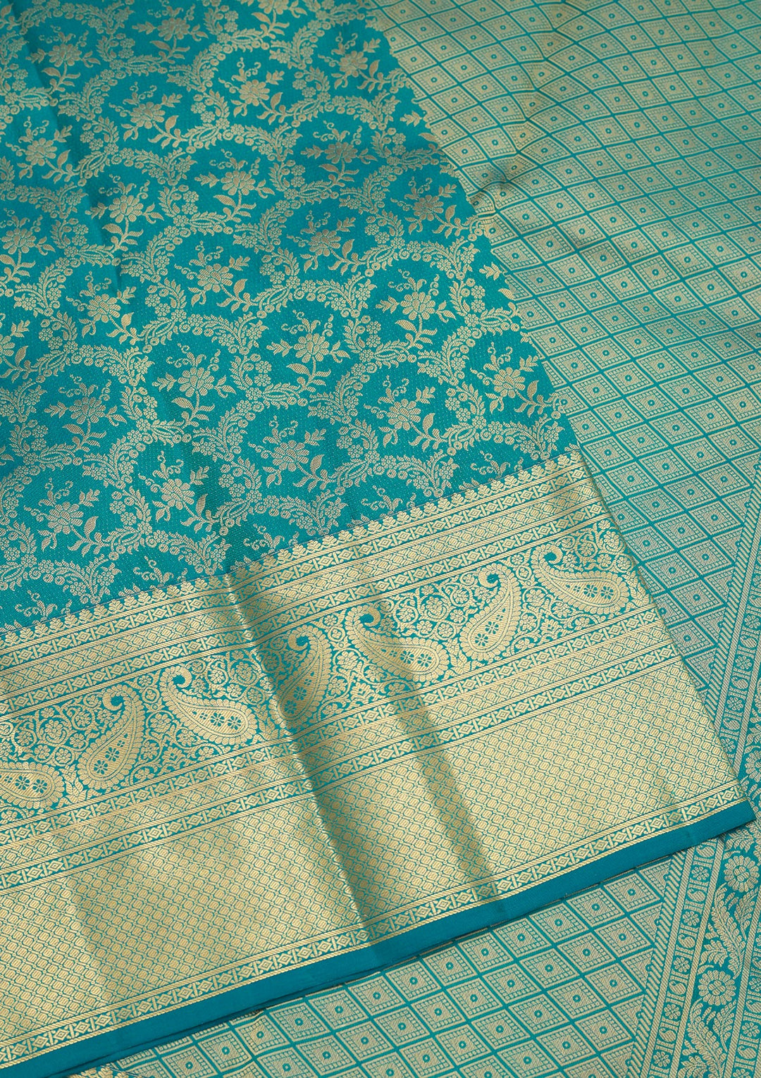 Turquoise Blue Zariwork Pure Silk Saree