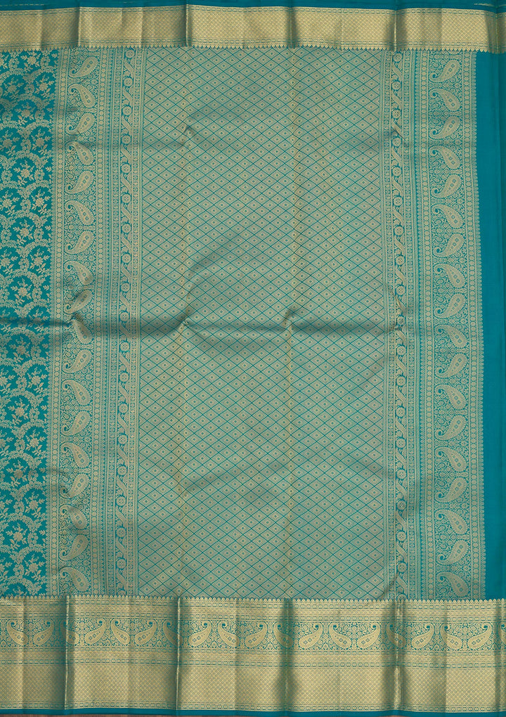 Turquoise Blue Zariwork Pure Silk Saree