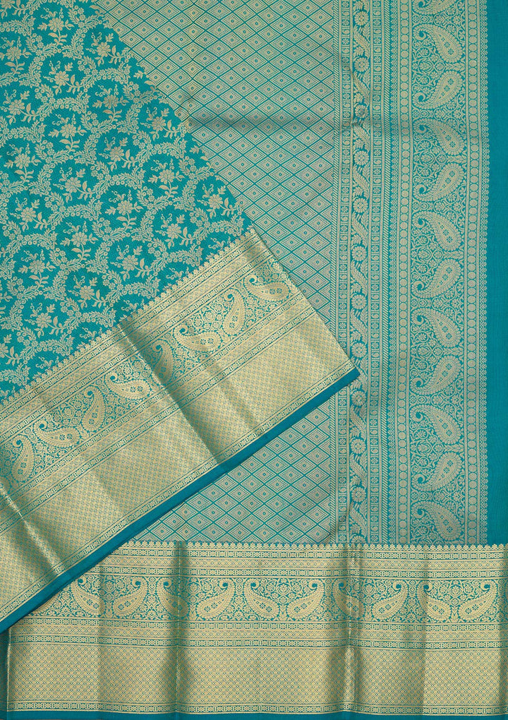 Turquoise Blue Zariwork Pure Silk Saree