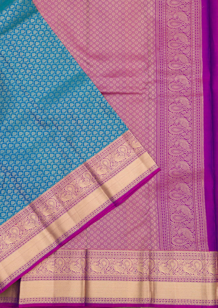 Turquoise Blue Zariwork Pure Silk Saree