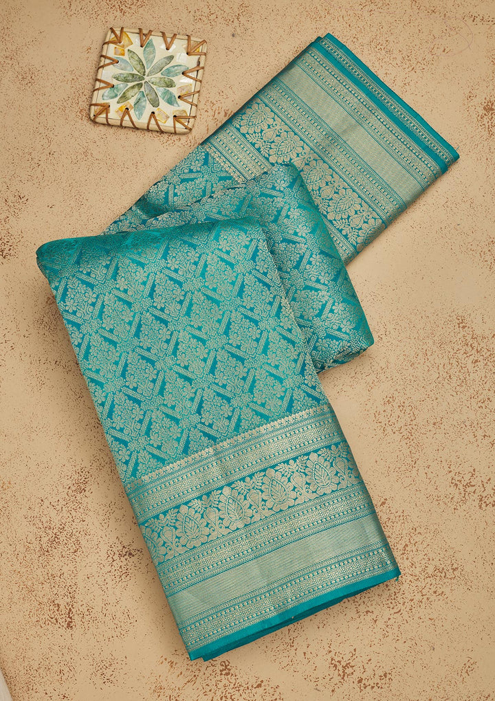 Turquoise Blue Zariwork Pure Silk Saree