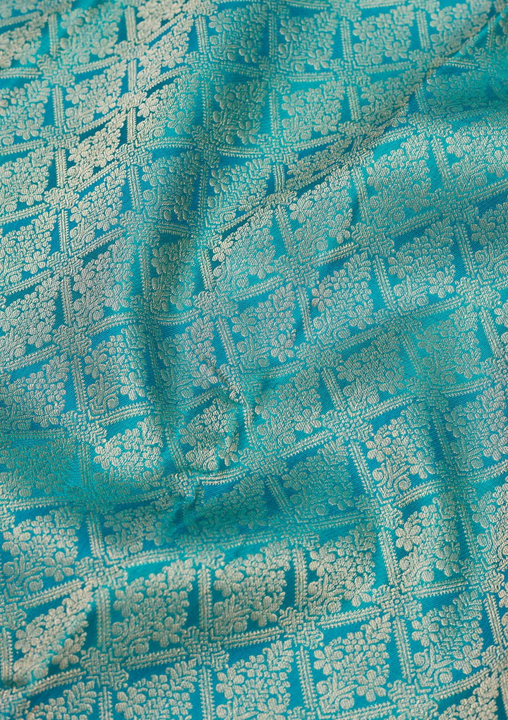 Turquoise Blue Zariwork Pure Silk Saree