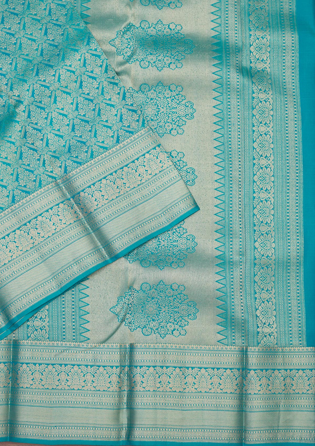 Turquoise Blue Zariwork Pure Silk Saree
