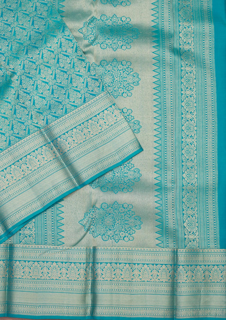 Turquoise Blue Zariwork Pure Silk Saree