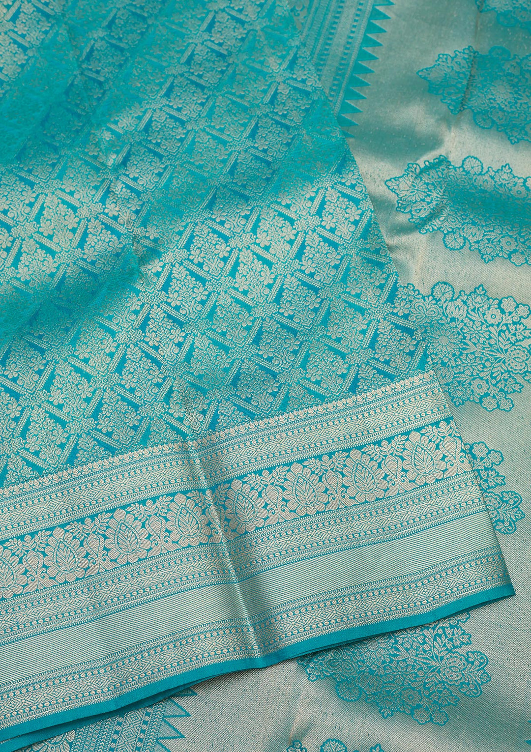 Turquoise Blue Zariwork Pure Silk Saree