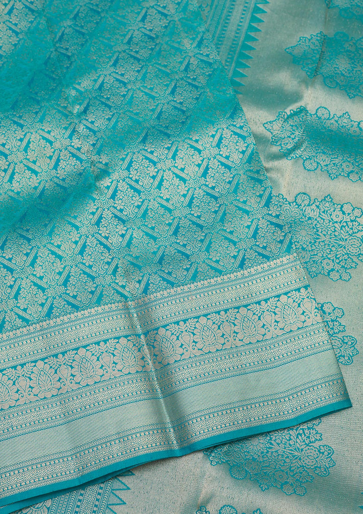 Turquoise Blue Zariwork Pure Silk Saree