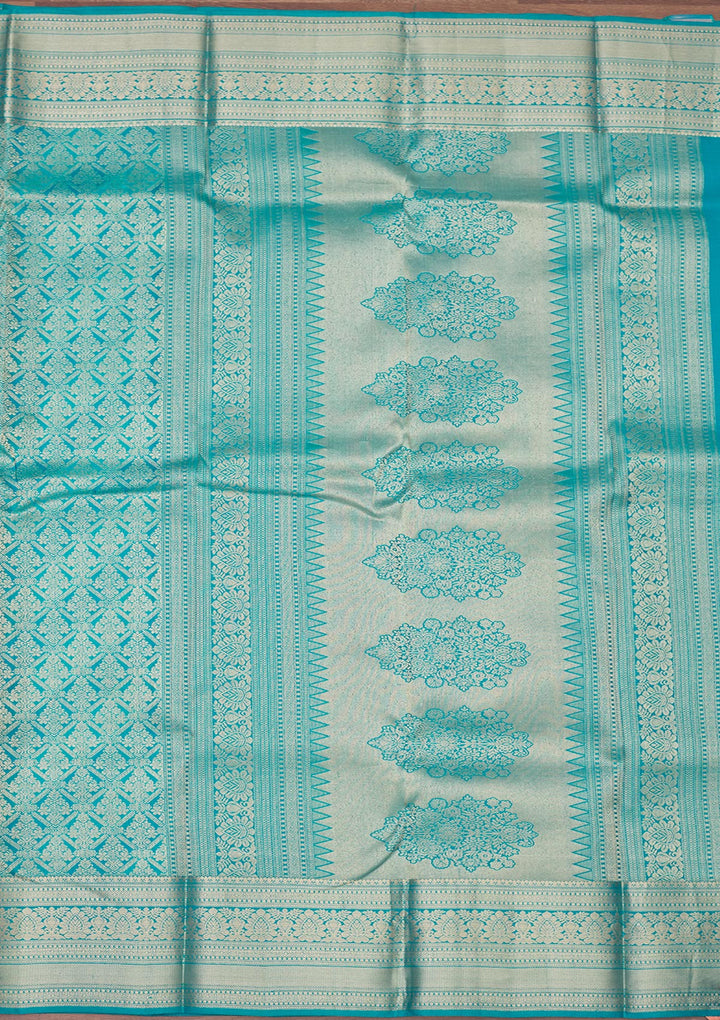 Turquoise Blue Zariwork Pure Silk Saree