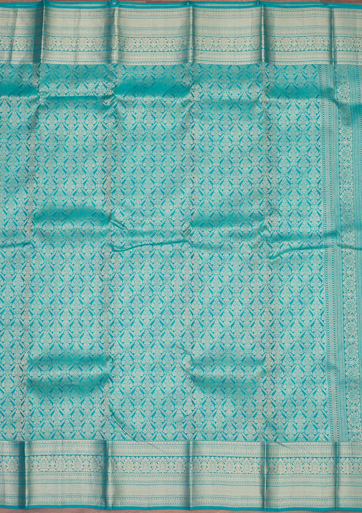 Turquoise Blue Zariwork Pure Silk Saree