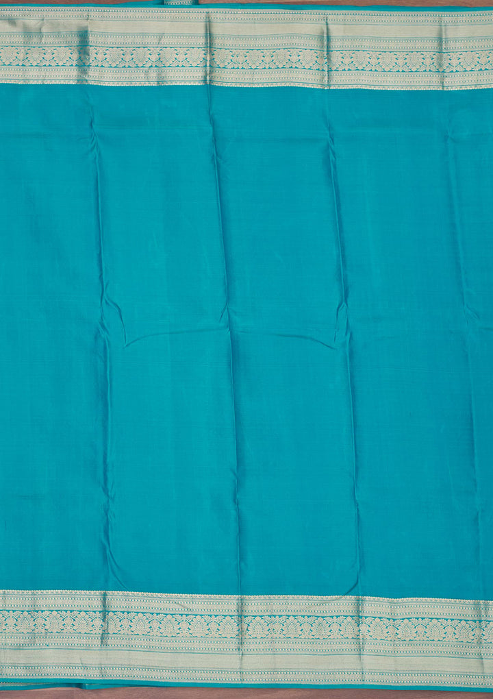 Turquoise Blue Zariwork Pure Silk Saree