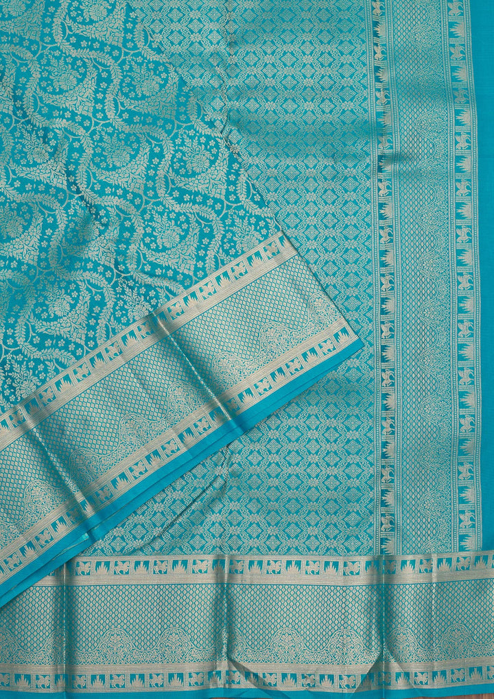 Turquoise Blue Zariwork Pure Silk Saree