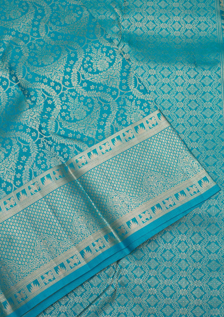 Turquoise Blue Zariwork Pure Silk Saree