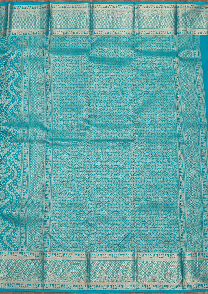 Turquoise Blue Zariwork Pure Silk Saree