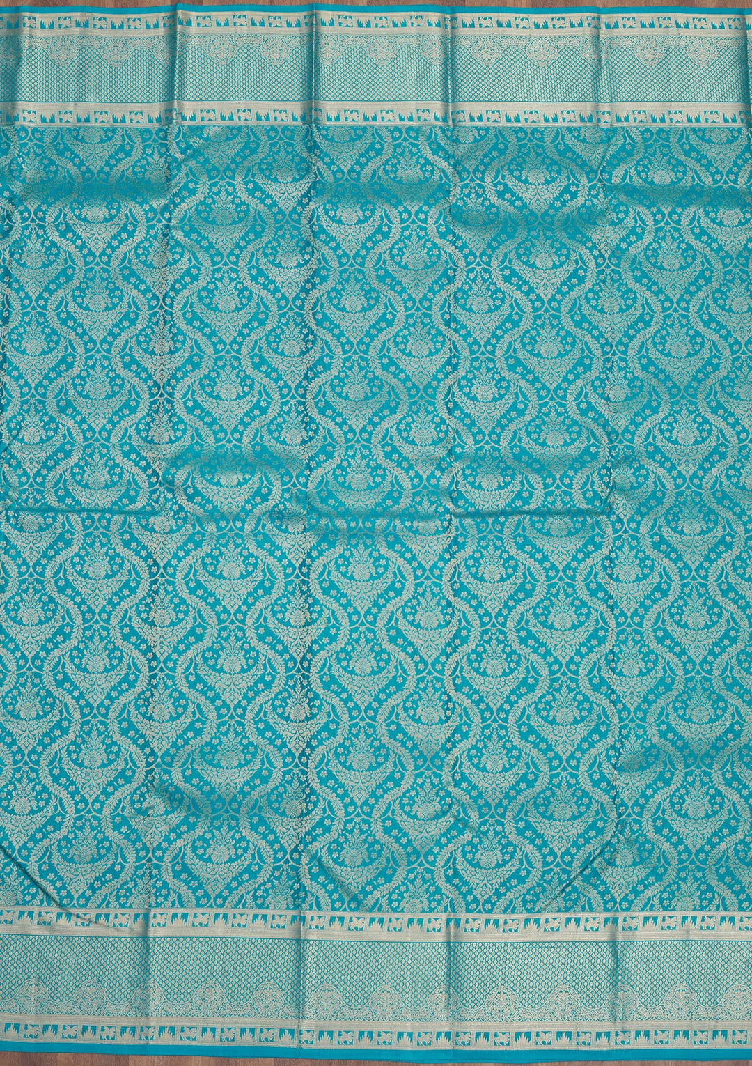 Turquoise Blue Zariwork Pure Silk Saree