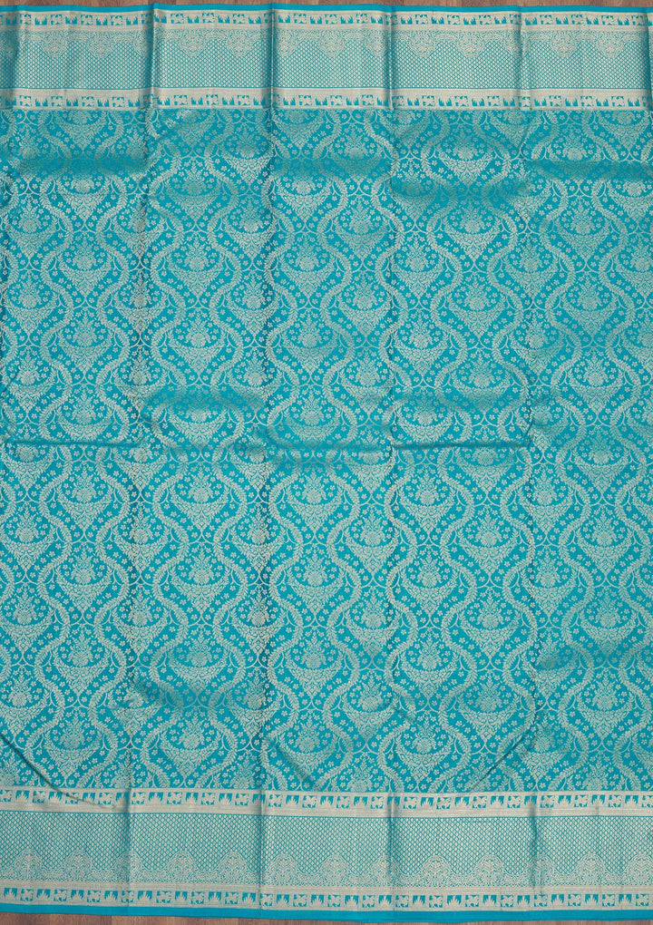 Turquoise Blue Zariwork Pure Silk Saree