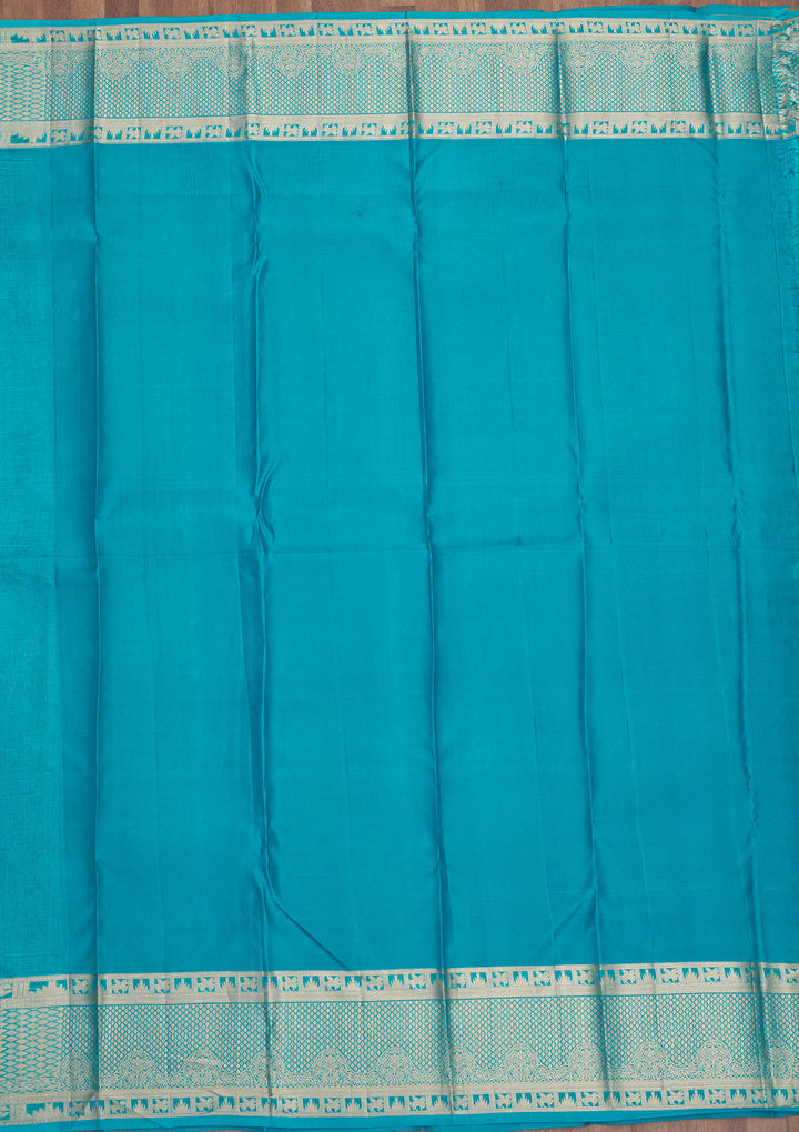 Turquoise Blue Zariwork Pure Silk Saree