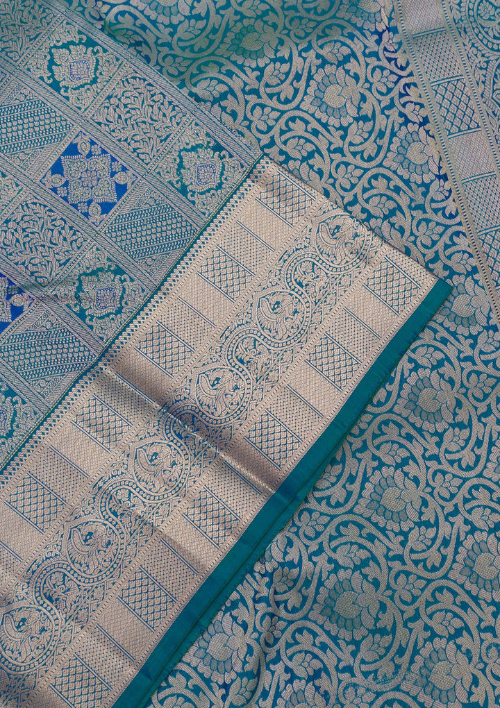 Turquoise Blue Zariwork Pure Silk Saree