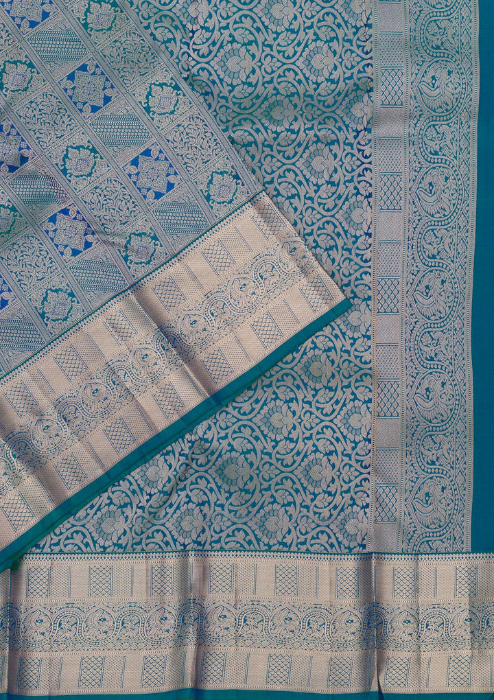 Turquoise Blue Zariwork Pure Silk Saree