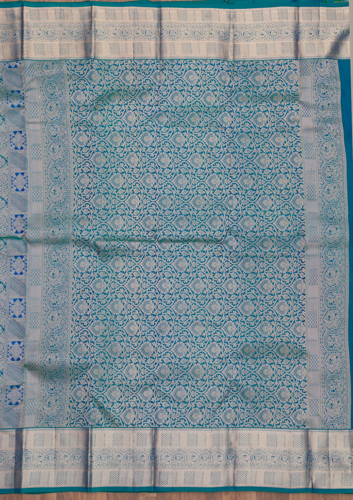 Turquoise Blue Zariwork Pure Silk Saree