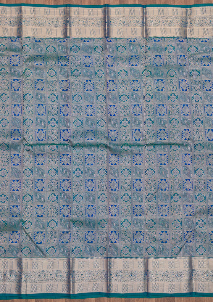 Turquoise Blue Zariwork Pure Silk Saree