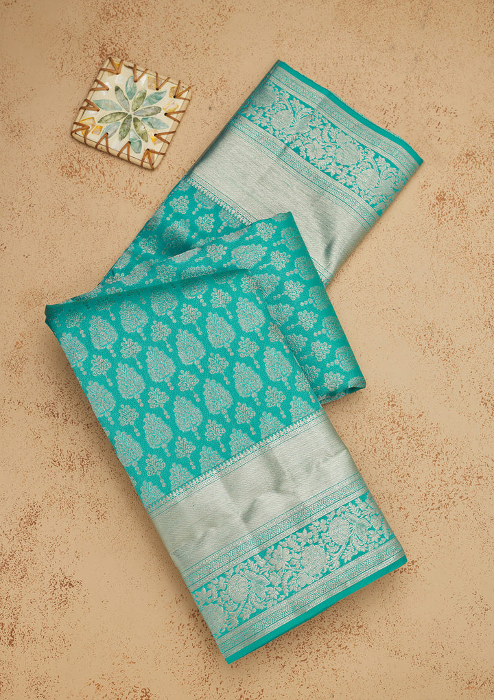 Turquoise Blue Zariwork Pure Silk Saree