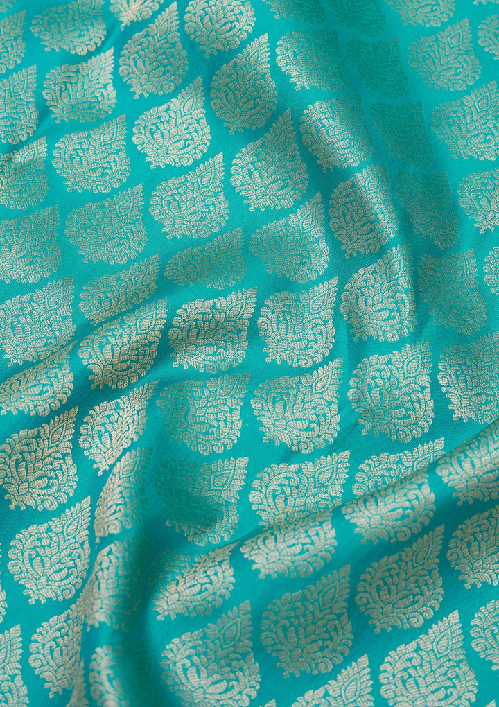 Turquoise Blue Zariwork Pure Silk Saree