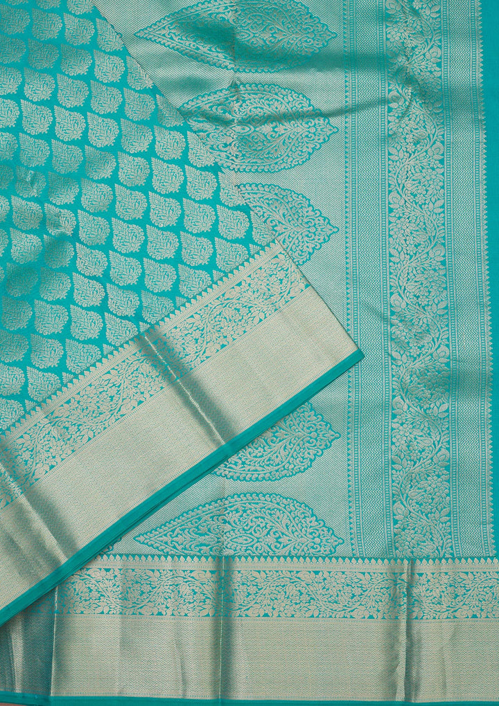 Turquoise Blue Zariwork Pure Silk Saree