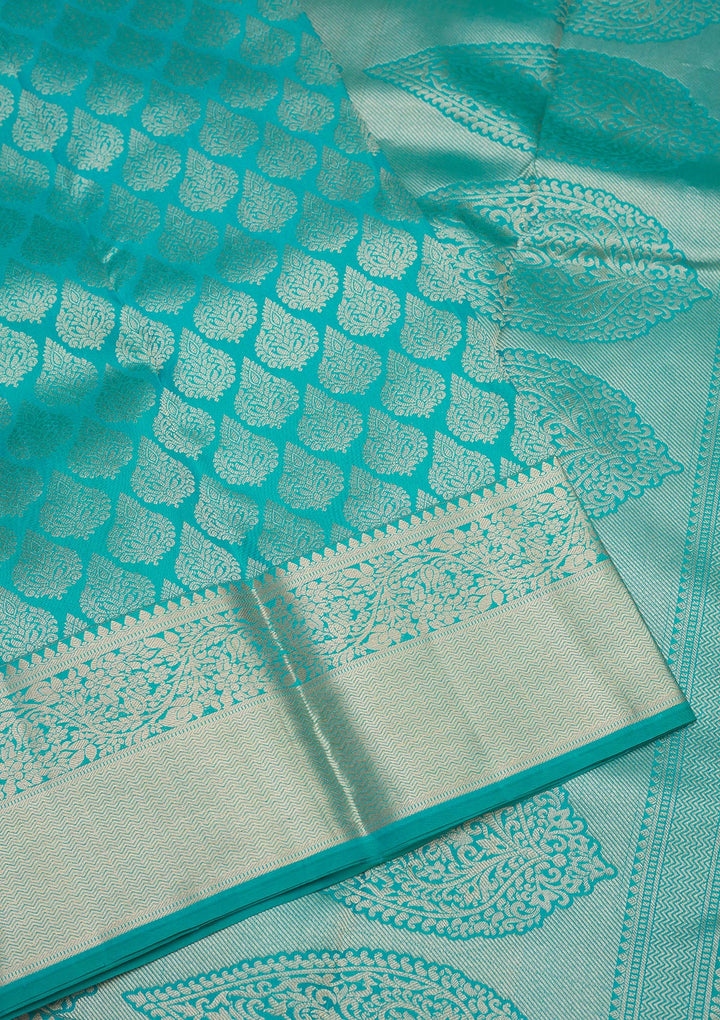 Turquoise Blue Zariwork Pure Silk Saree