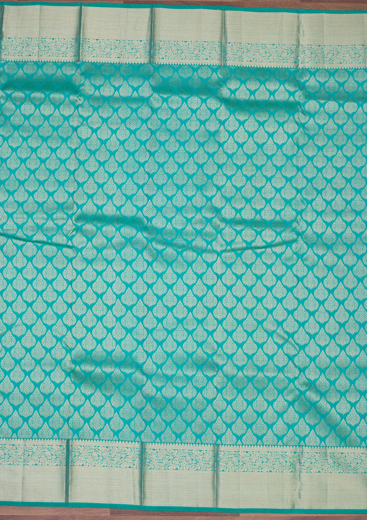 Turquoise Blue Zariwork Pure Silk Saree