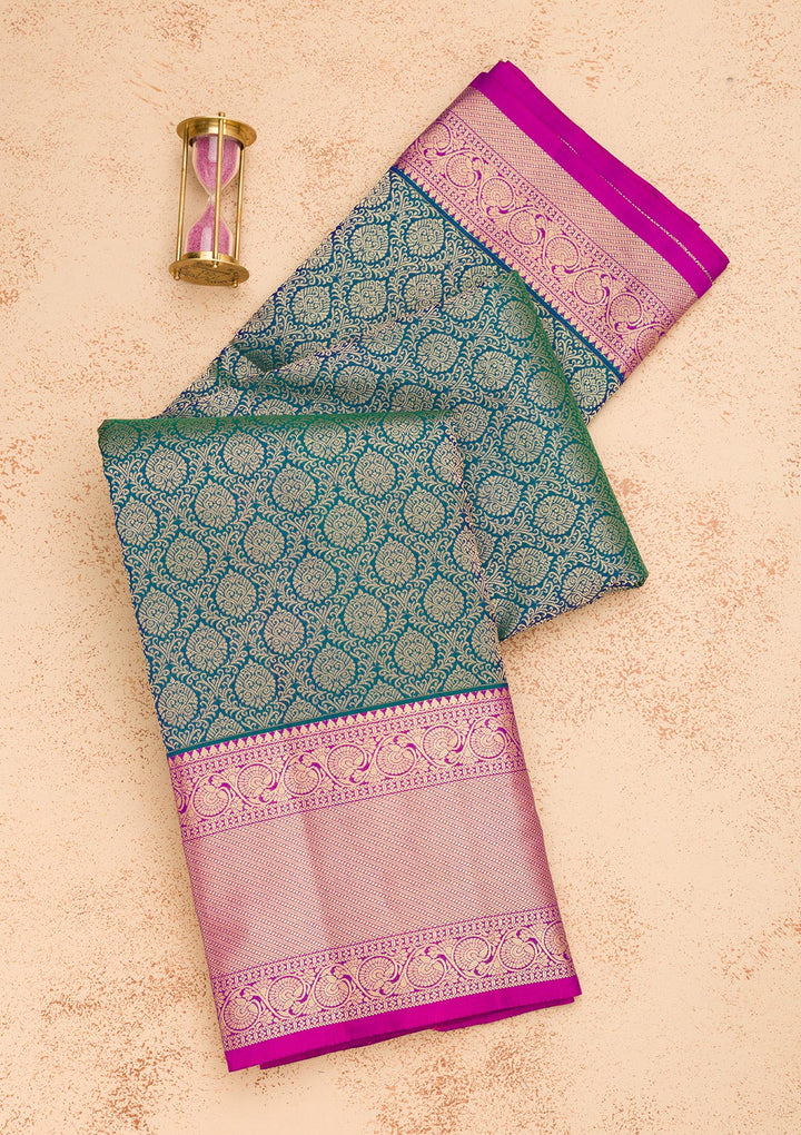 Turquoise Blue Zariwork Pure Silk Saree