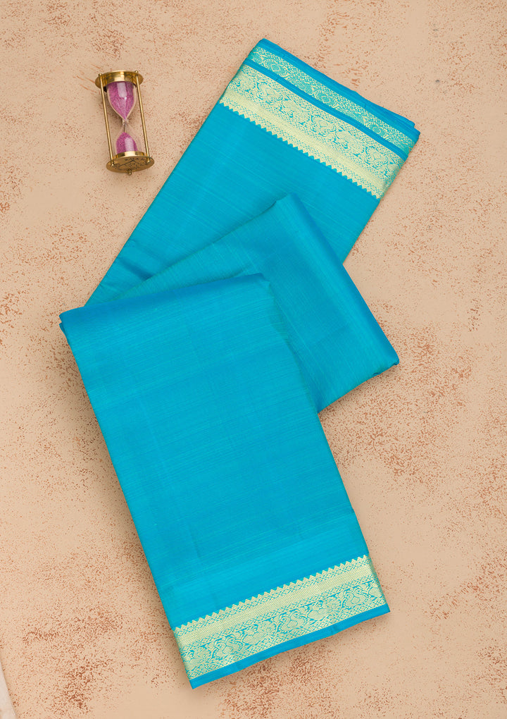 Turquoise Blue Zariwork Pure Silk Saree