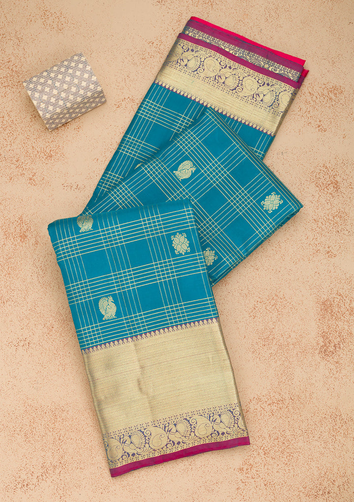 Turquoise Blue Zariwork Kanjivaram Pure Silk Saree