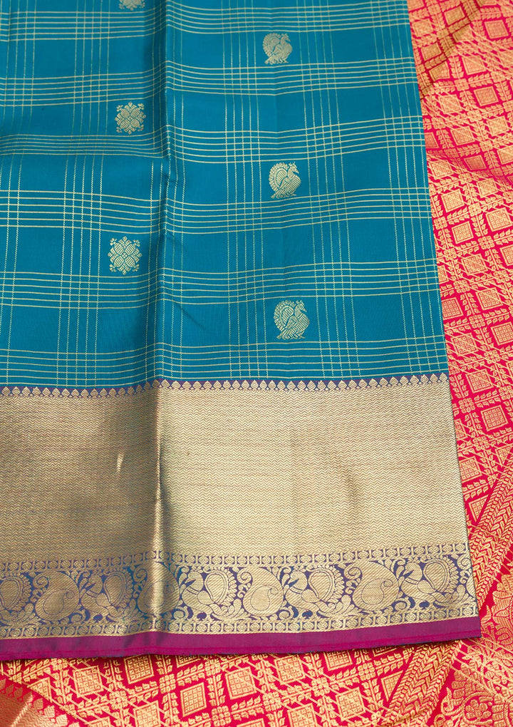 Turquoise Blue Zariwork Kanjivaram Pure Silk Saree
