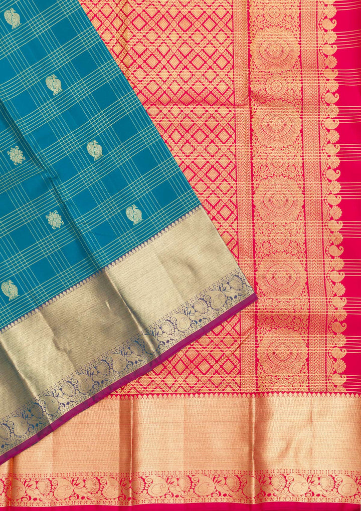 Turquoise Blue Zariwork Kanjivaram Pure Silk Saree