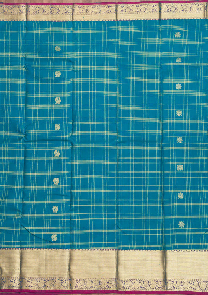 Turquoise Blue Zariwork Kanjivaram Pure Silk Saree