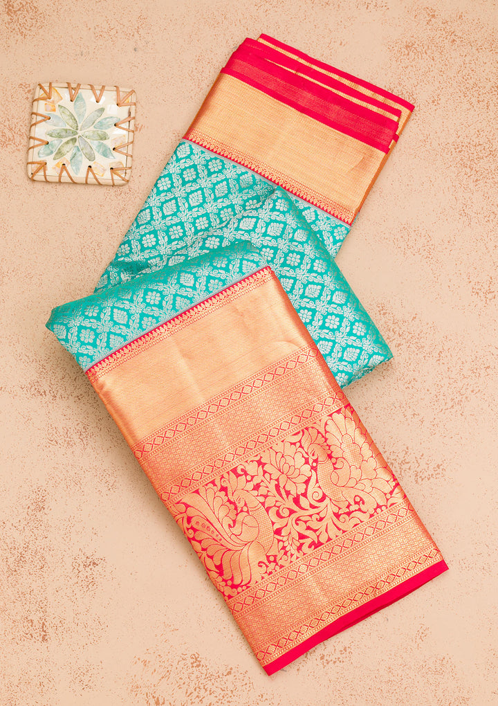 Turquoise Blue Zariwork Pure Silk Saree