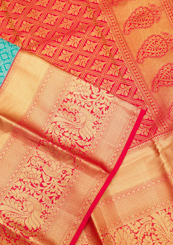 Turquoise Blue Zariwork Pure Silk Saree
