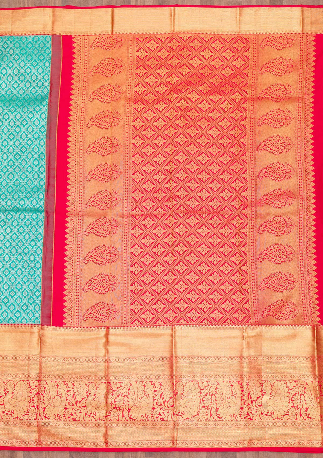 Turquoise Blue Zariwork Pure Silk Saree