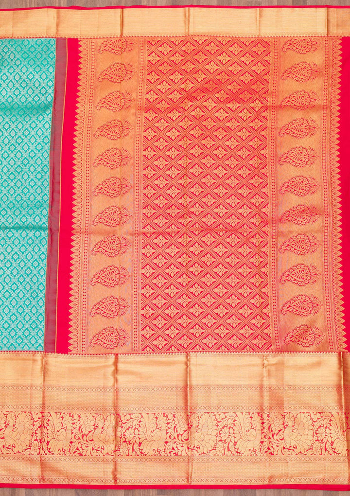 Turquoise Blue Zariwork Pure Silk Saree