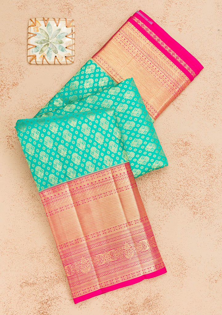 Turquoise Blue Zariwork Kanjivaram Pure Silk Saree