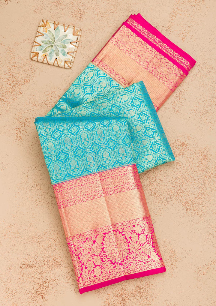 Turquoise Blue Zariwork Pure Silk Saree