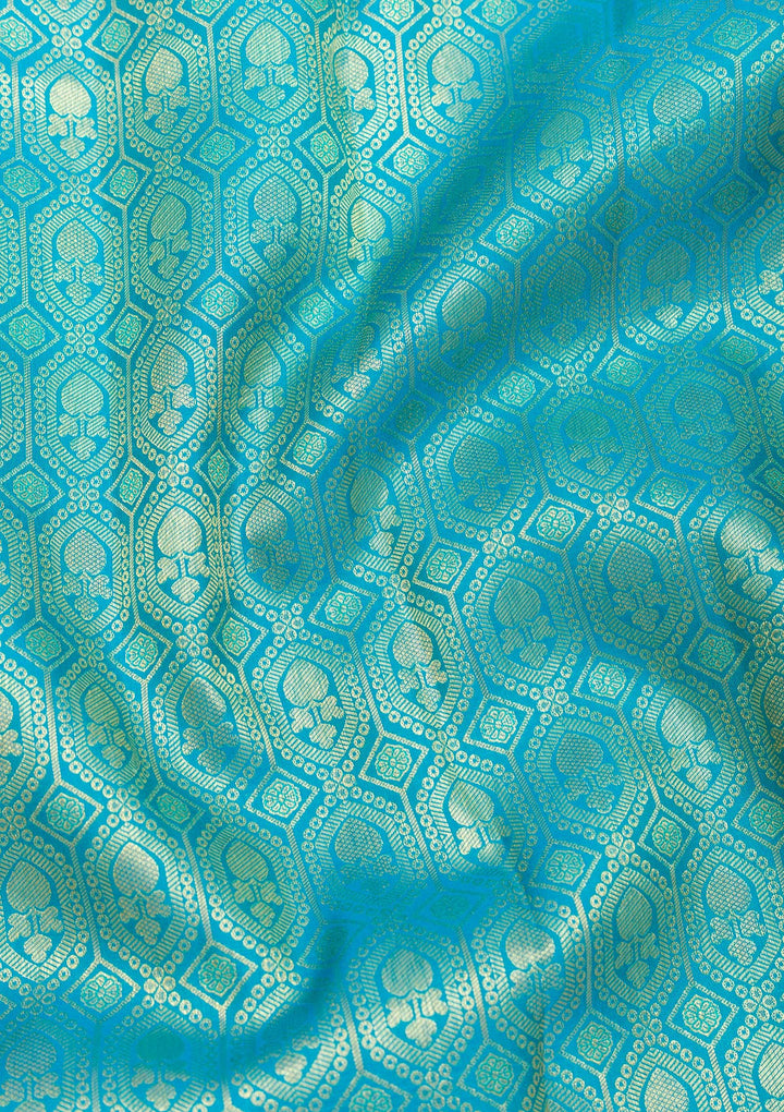 Turquoise Blue Zariwork Pure Silk Saree